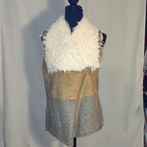 Athena Marie Faux Fur and Suede Vest with Zippers front Center and Sides